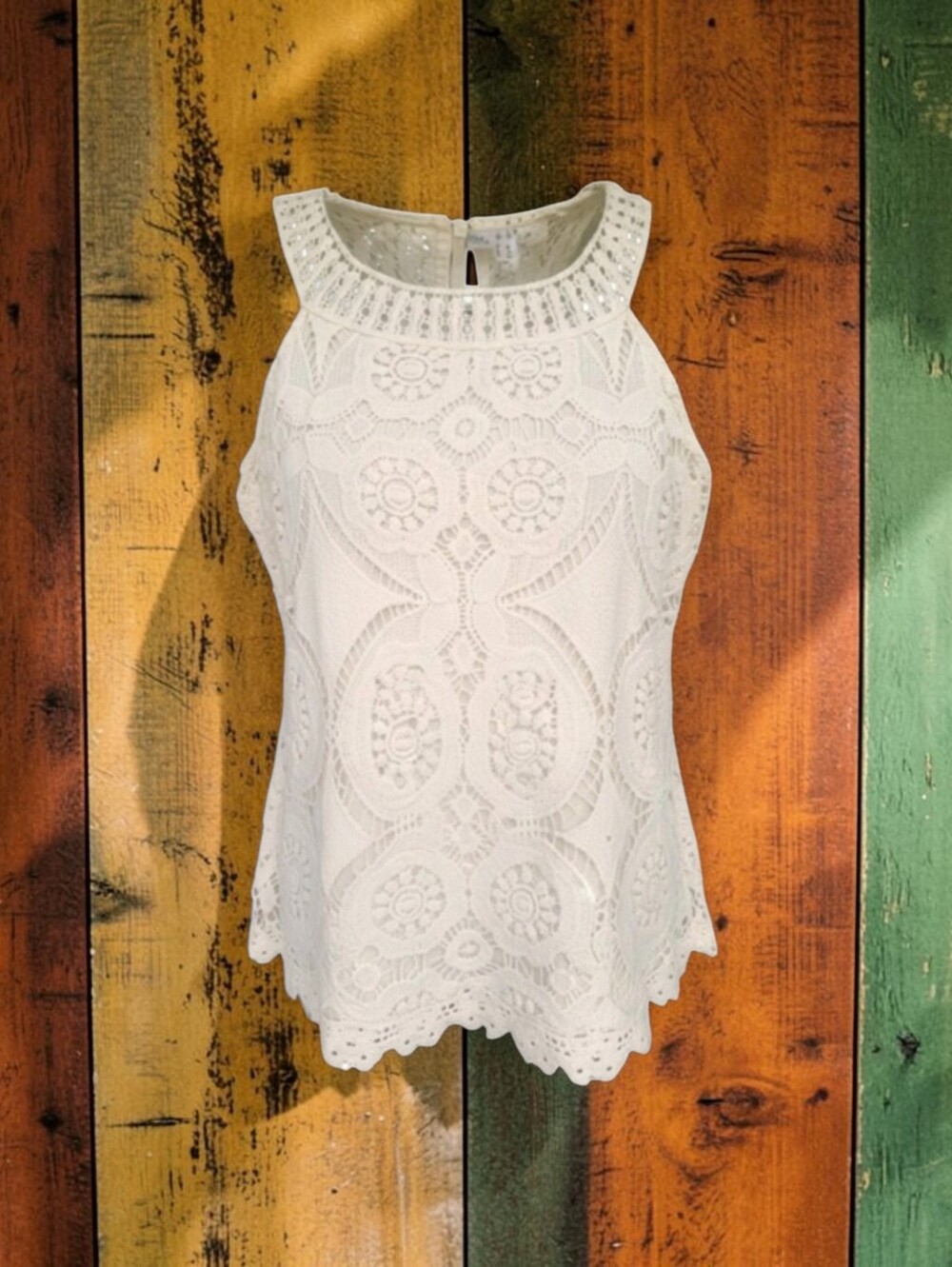 Adiva Crochet Lace Scalloped Hem Cotton Top 19.5" P2P
